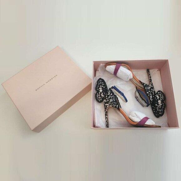 Sophia Webster Embroidery Sandal Chiara Butterfly High Heels‎ Shoes Pink 38.5 - Picture 2 of 16